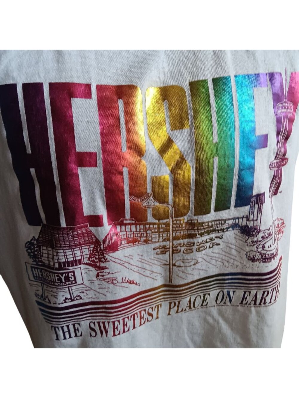 Hershey Chocolate Large Vintage Mens T-shirt Single Stitch Large 80s USA White